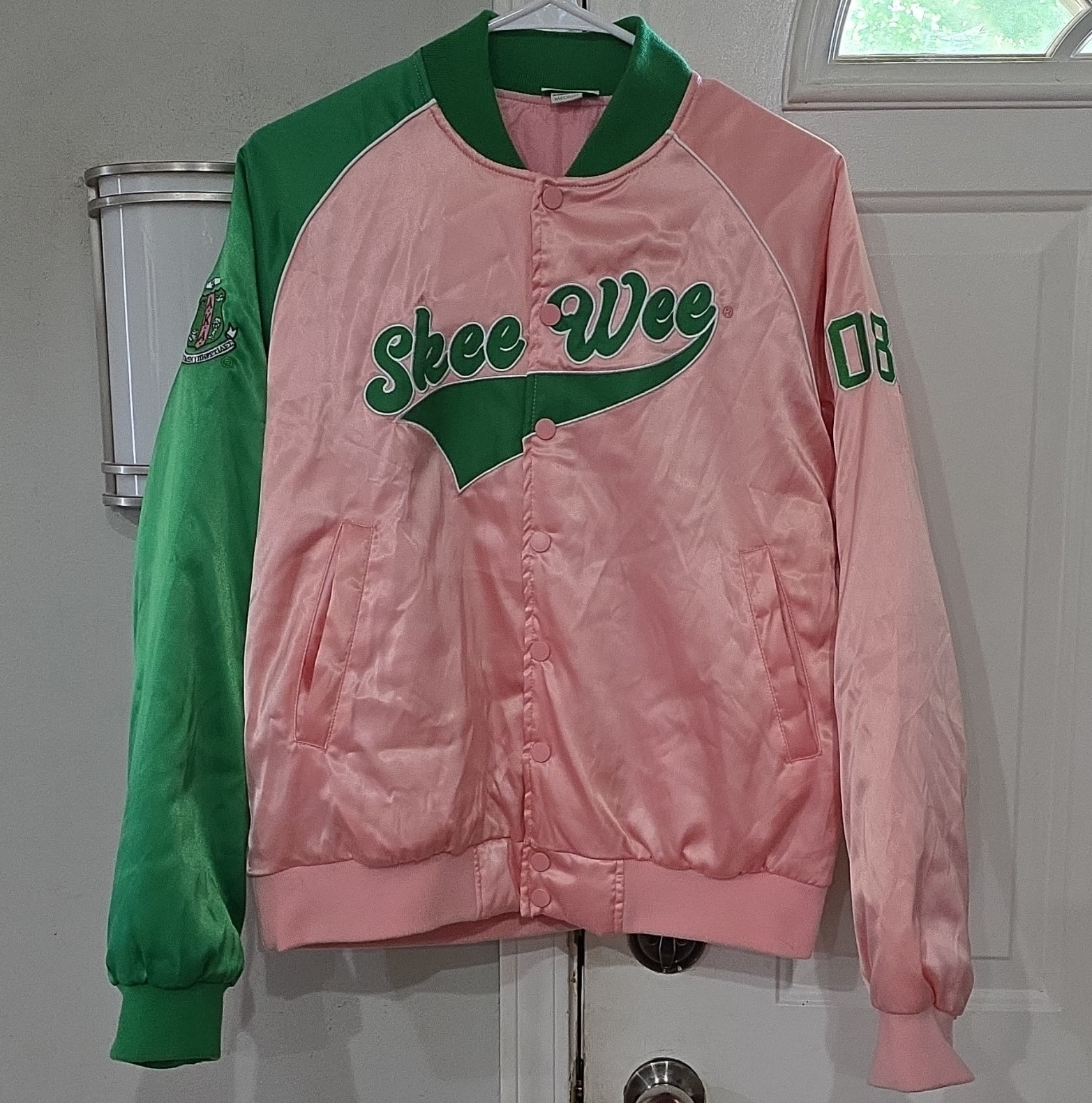 Alpha Kappa Alpha AKA Skee Wee Pink & Green Satin Jacket Ivy Storehouse