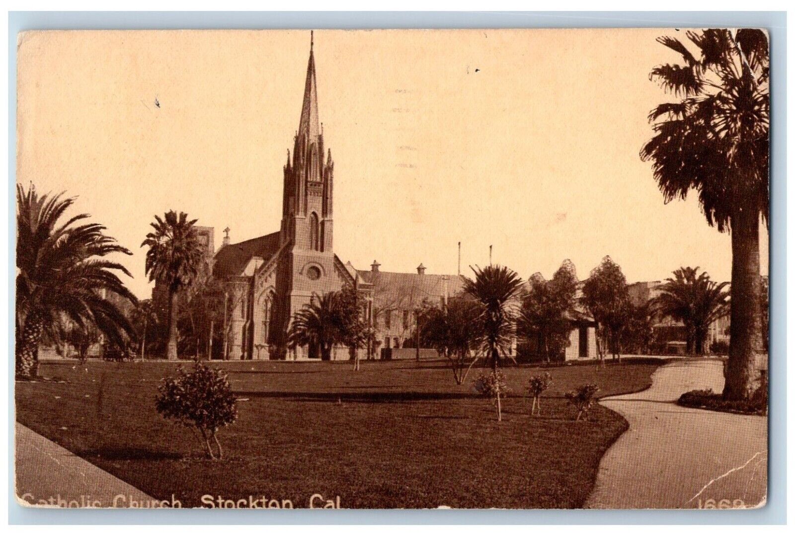 Stockton California Postcard Catholic Church Exterior View c1919 Vintage Antique