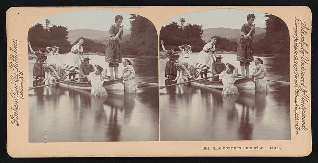 Photo:1898 Boatman Somewhat Rattled River Boat Women Stereoview