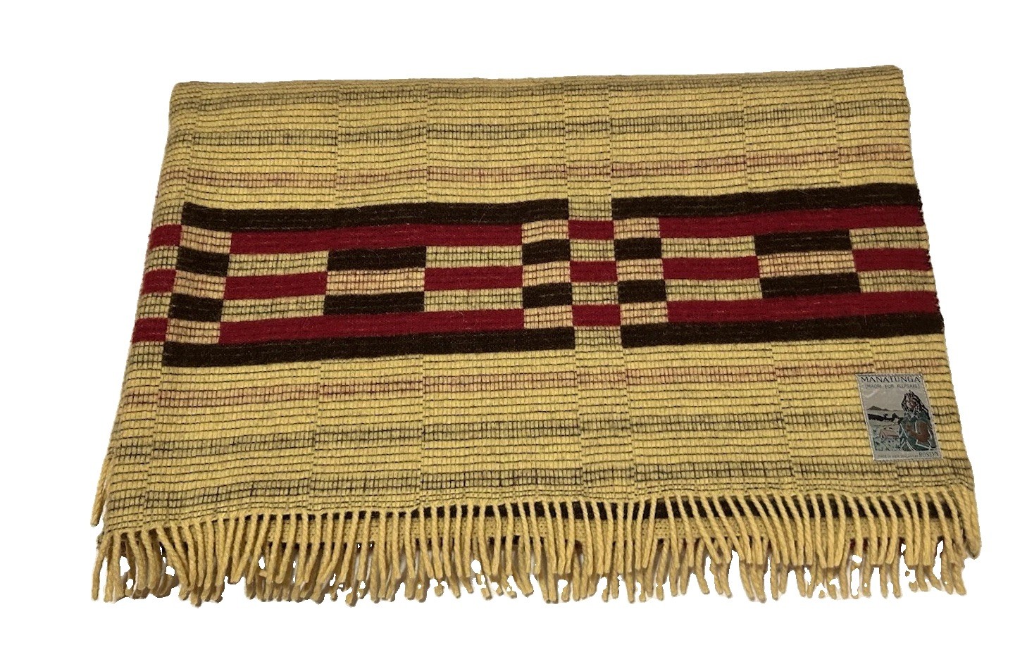 RARE Early Manatunga Travel Rug Blanket by Roslyn New Zealand. Tukutuku Pattern. RARE Early Manatunga Travel Rug Blanket by Roslyn New Zealand. Tukutuku Pattern.
