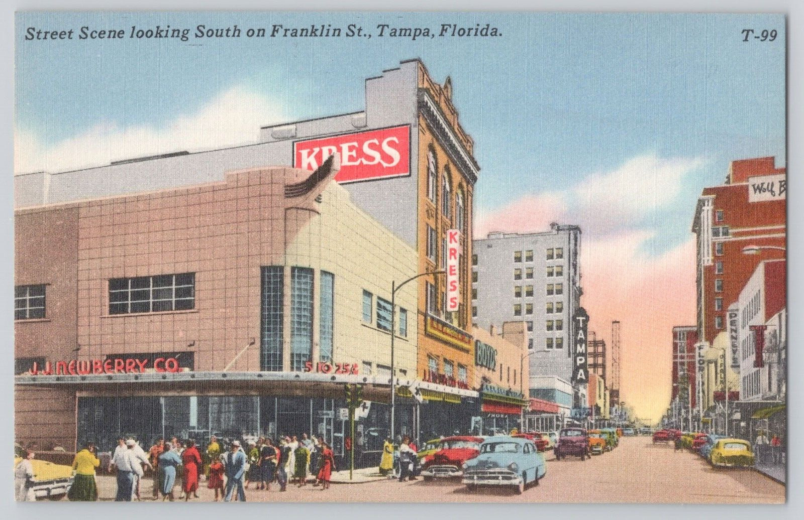 Postcard Street Scene Looking South On Franklin St., Tampa, Florida. Kress Boyds