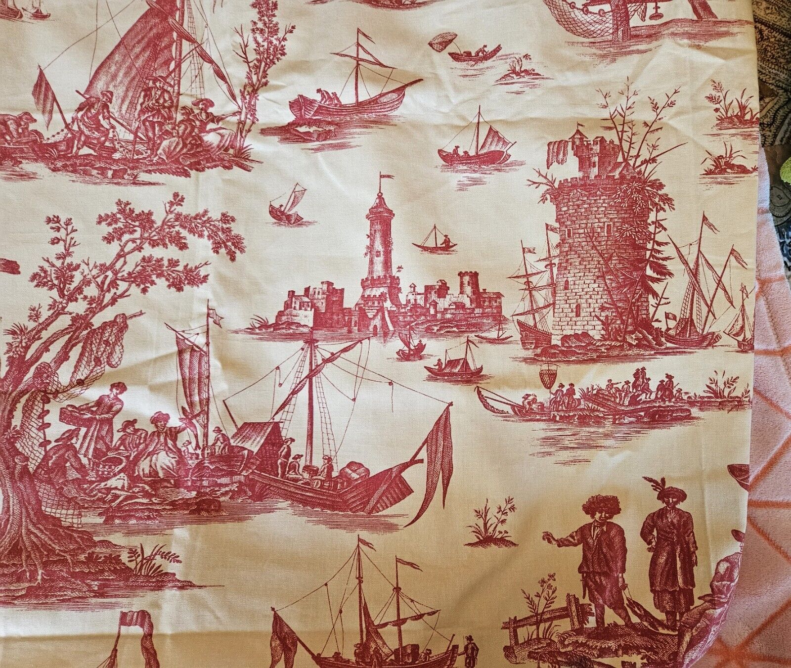 Red Toile Fabric 1 yard plus 22 inches long  x 56 + 14