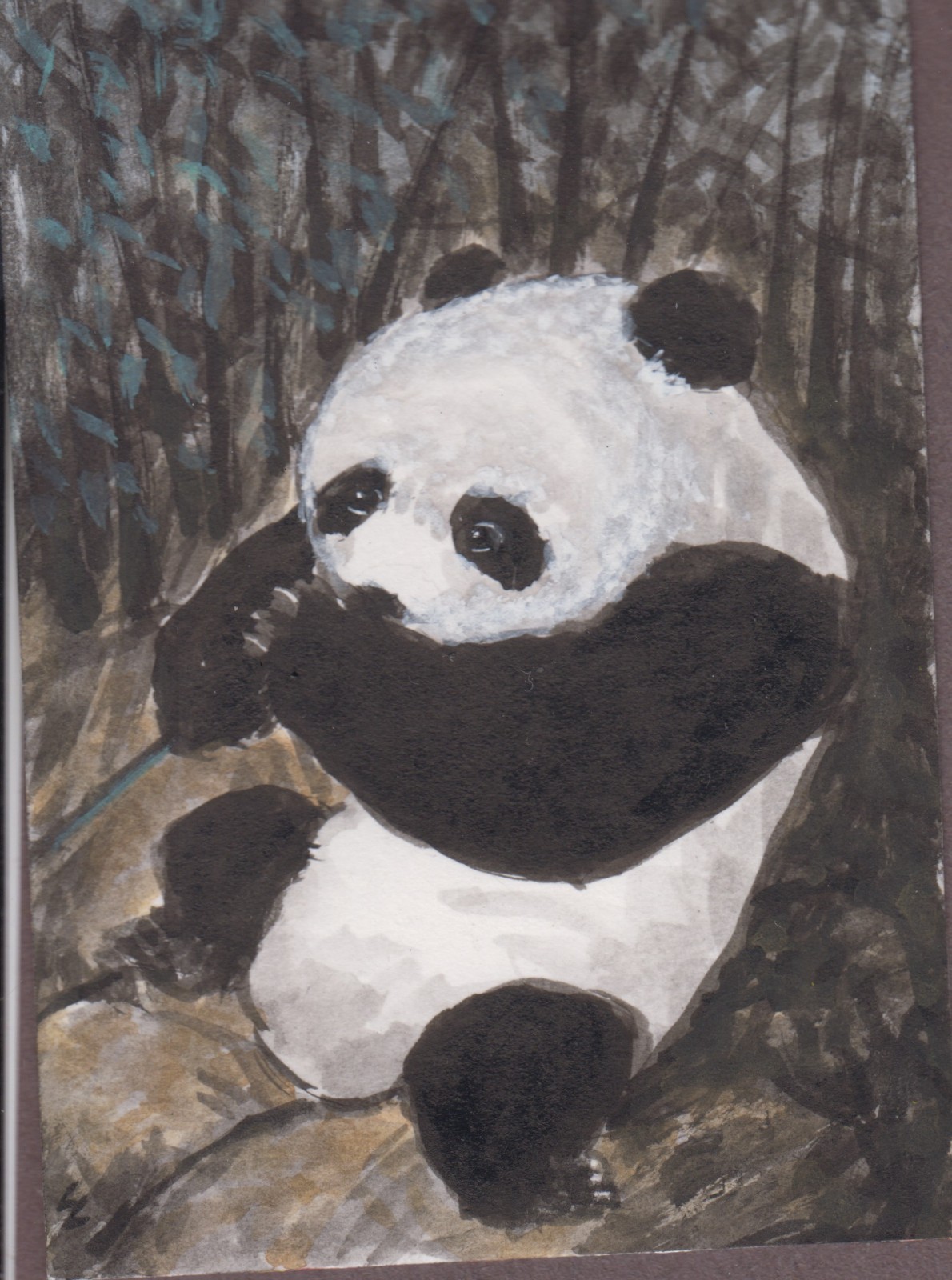 LinLi888 Lin Li\'s Art ACEO Original Watercolor Painting Panda Eating 25122806