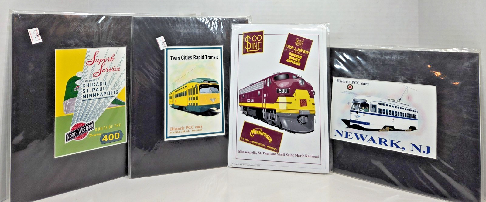 Lot 4 Railroad Art Prints Northwestern, SOO Line, PCC Cars: Newark, Twin Cities