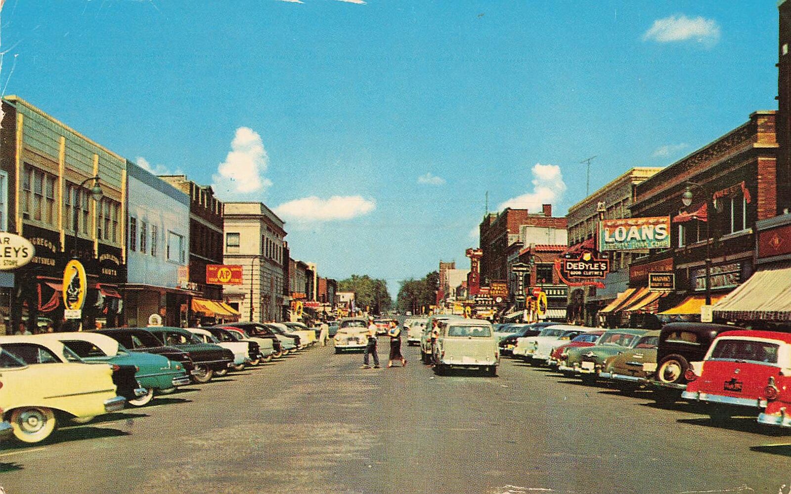 Vintage Postcard Downtown Business Section Rhinelander Wisconsin