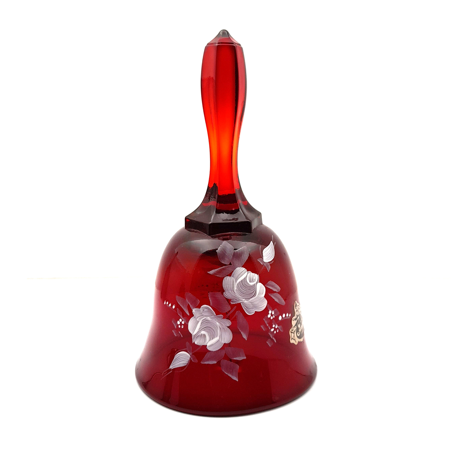Vintage Fenton Hand-painted Ruby Red Art Glass Bell 1970-1985