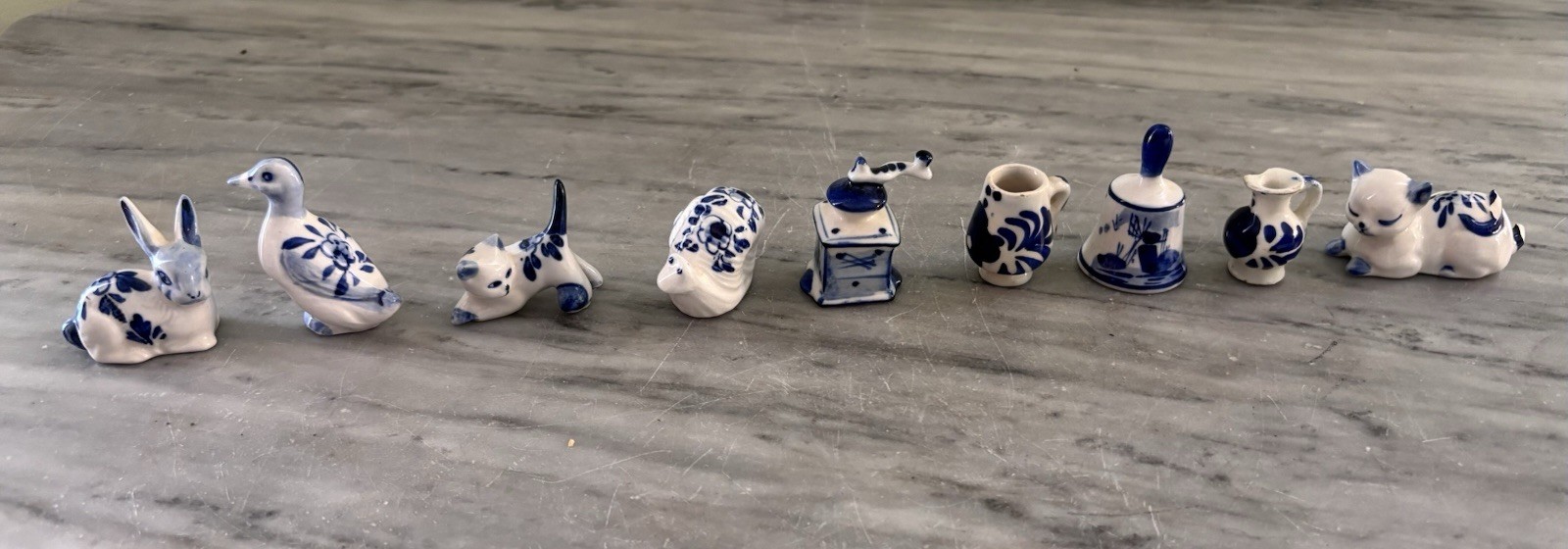 Vtg Delft Blue Pottery Handpainted Miniatures Figurines Lot Of 9