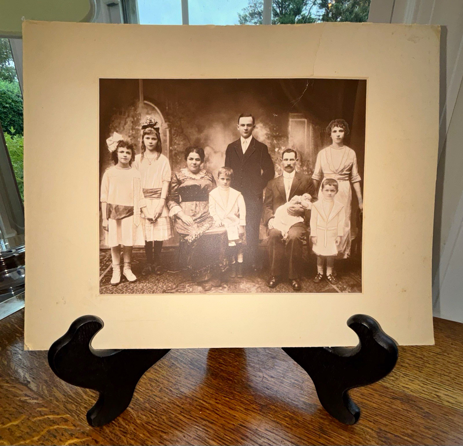 Antique Victorian 1910s Family Portrait Picture Studio Matted Photo WWI Era