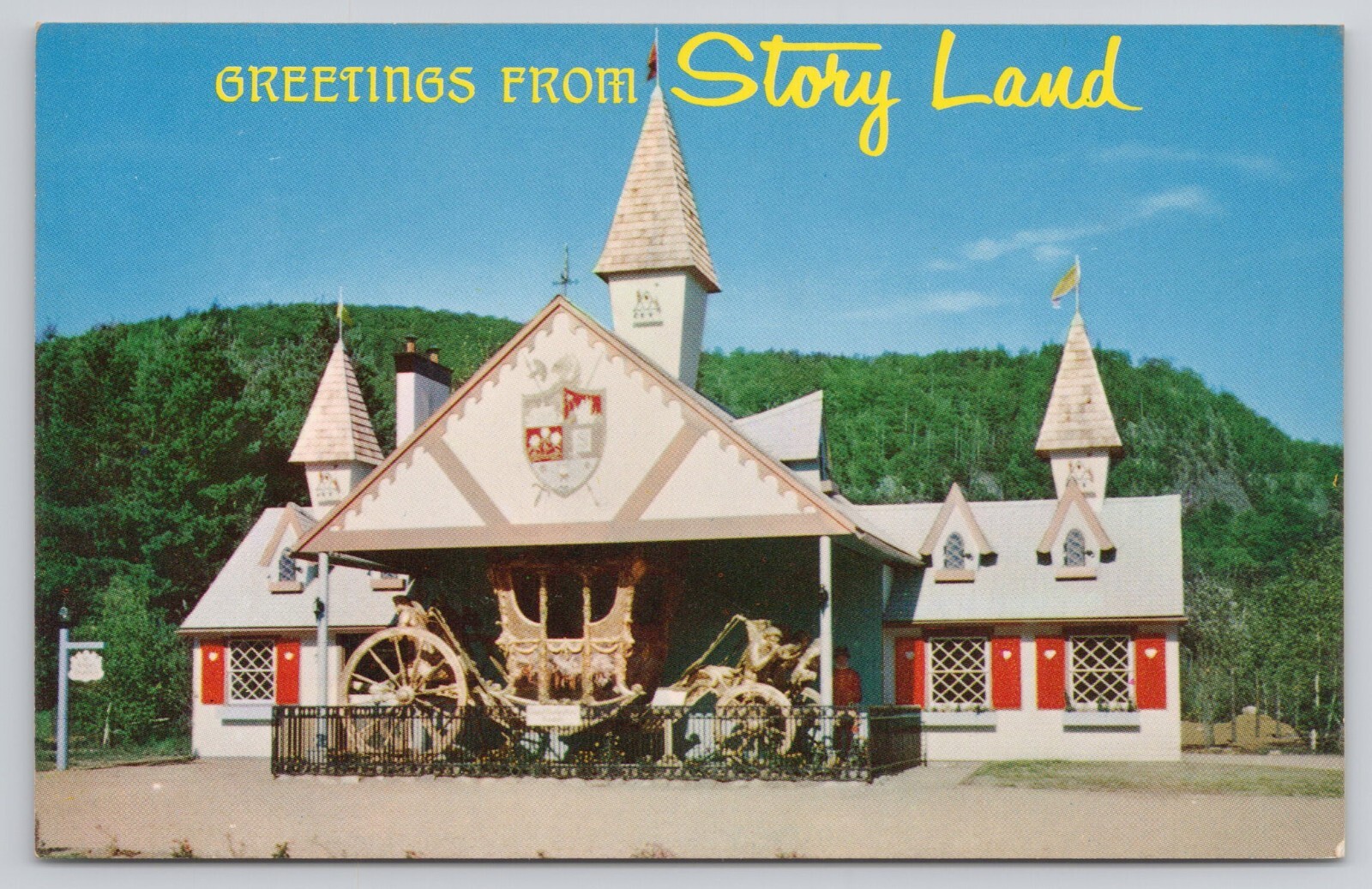 Greetings from Story Land English Coronation Coach Royal Stable Glen NH Postcard