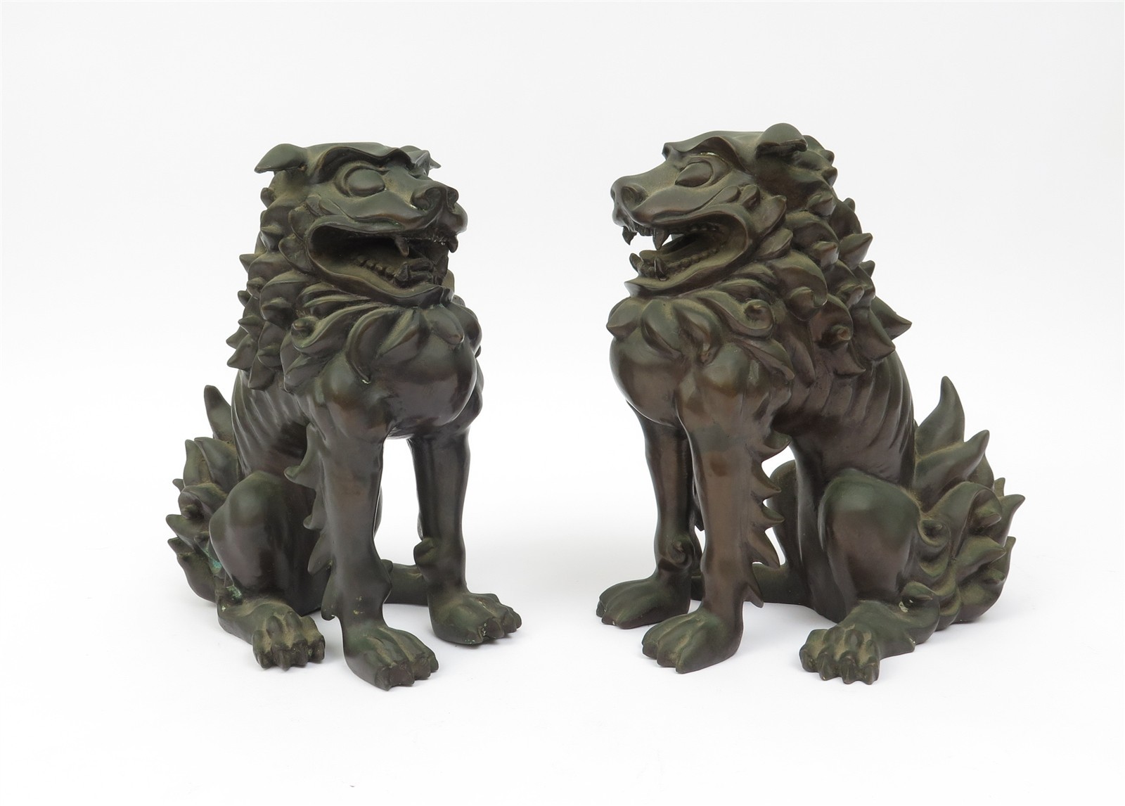 Pair of Cast Bronze Japanese Foo Dog Guardians 11