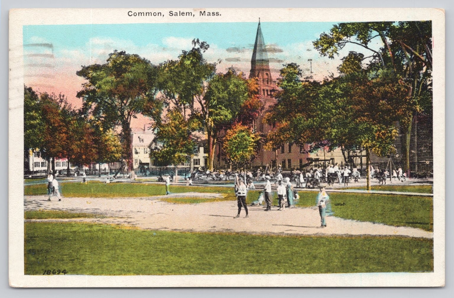 Salem Massachusetts Common Park Baseball Church Steeple 1944 Postcard