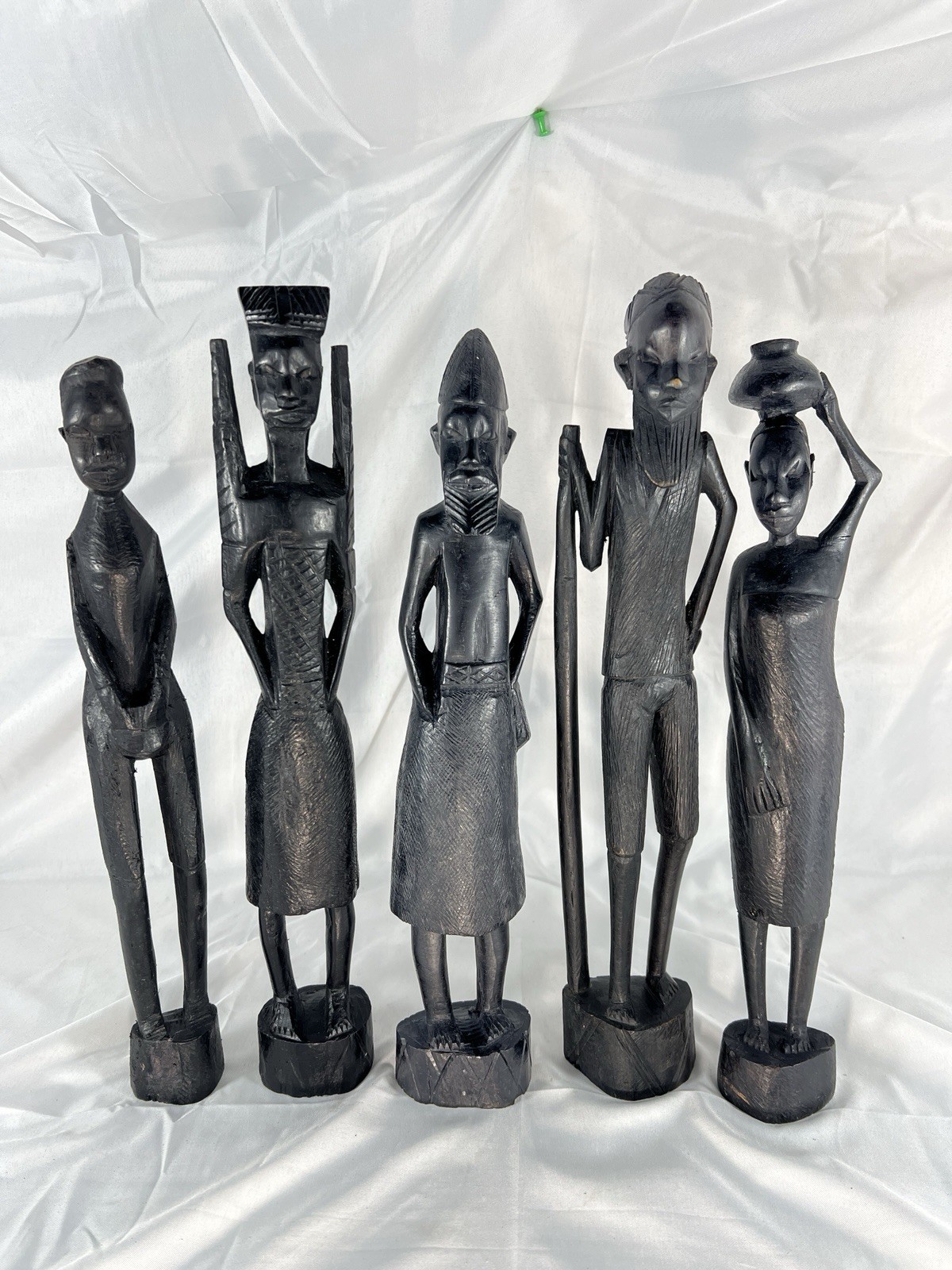 Vintage BESMO Kenya Hand Carved African Tribal Wood Figurines Statue Set of 5