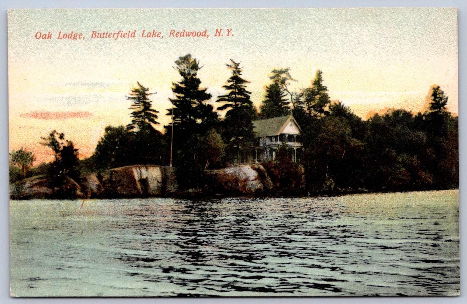 K32/ Redwood New York Postcard c1910 Jefferson Butterfield Lake Oak Lodge 164