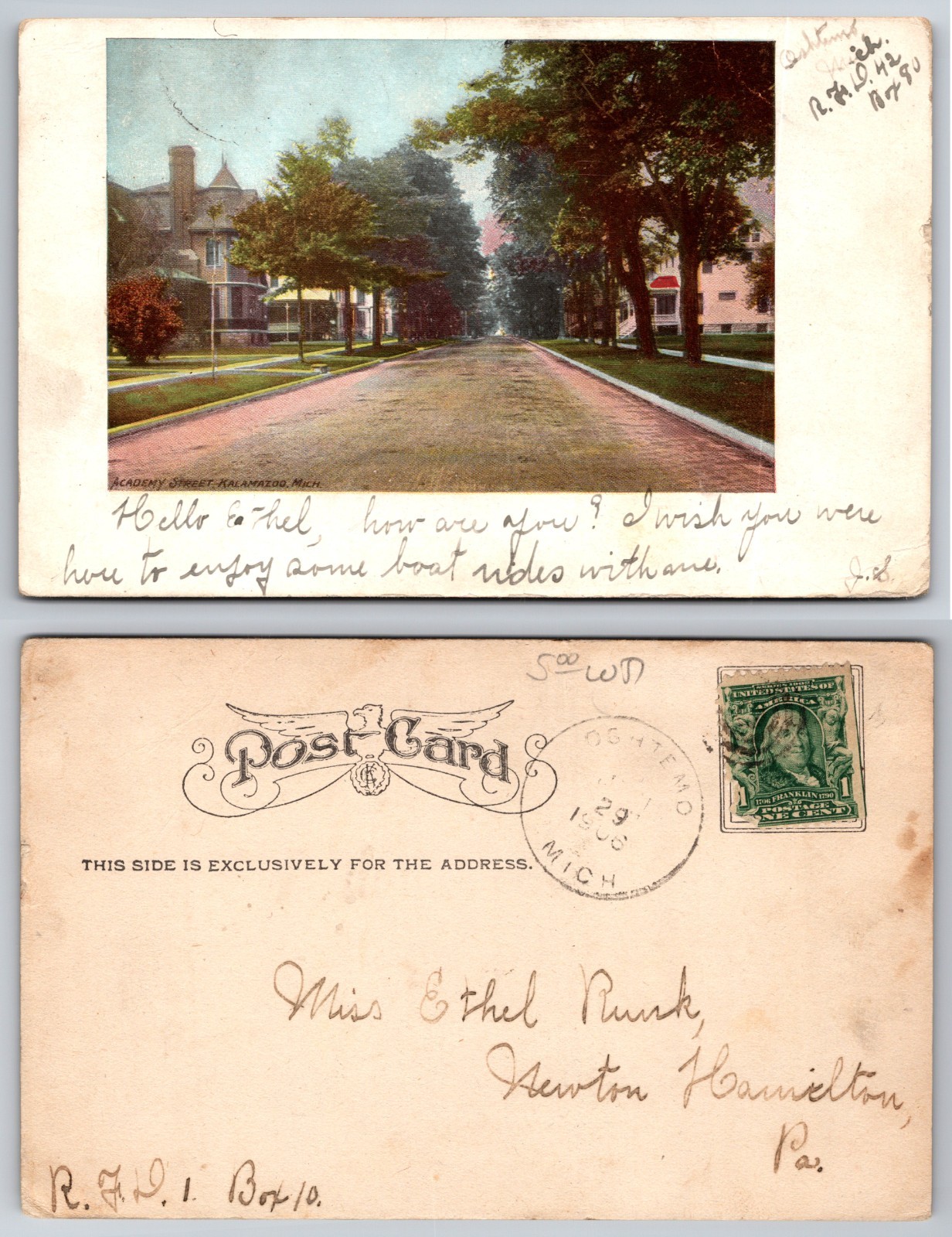 Tree Lined Street Scene Postcard