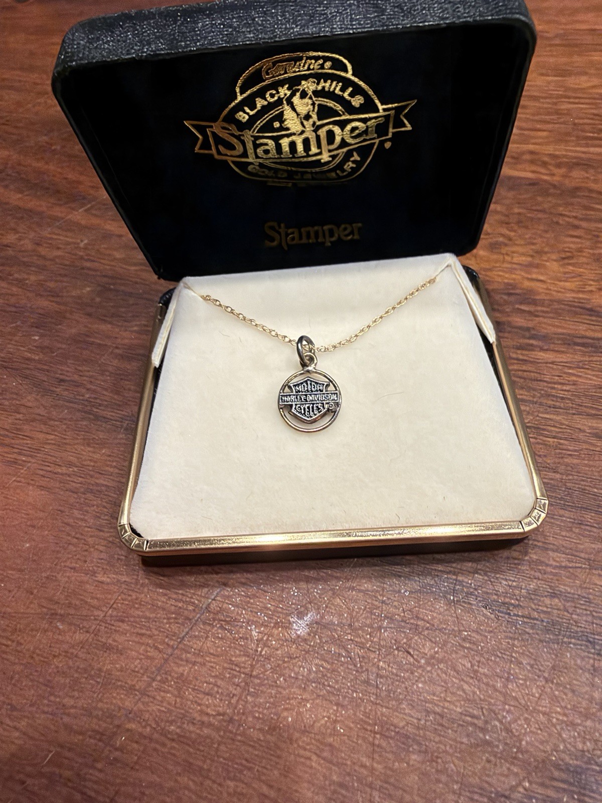 Vintage Stamper Jewelry 10k Gold Harley Davidson Necklace With Original Box