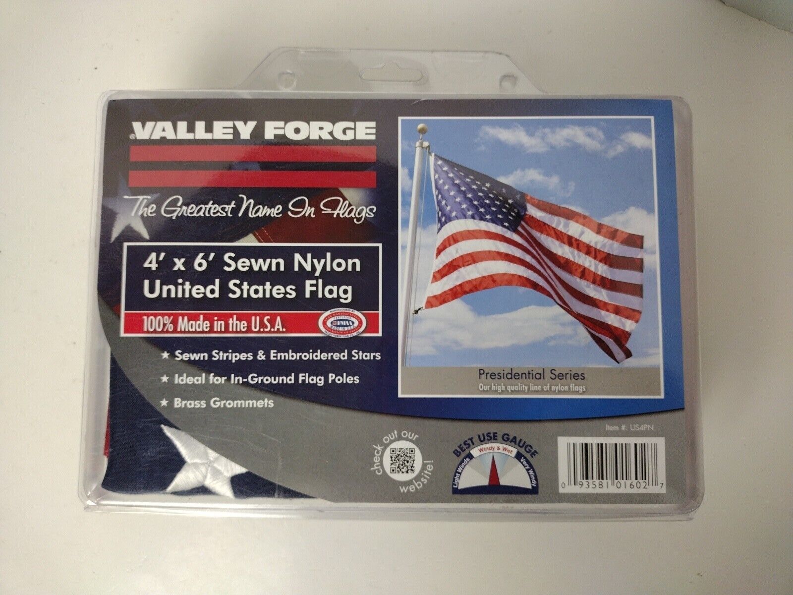 Valley Forge 4 x 6 American Flag Presidential Series Nylon Construction Durable