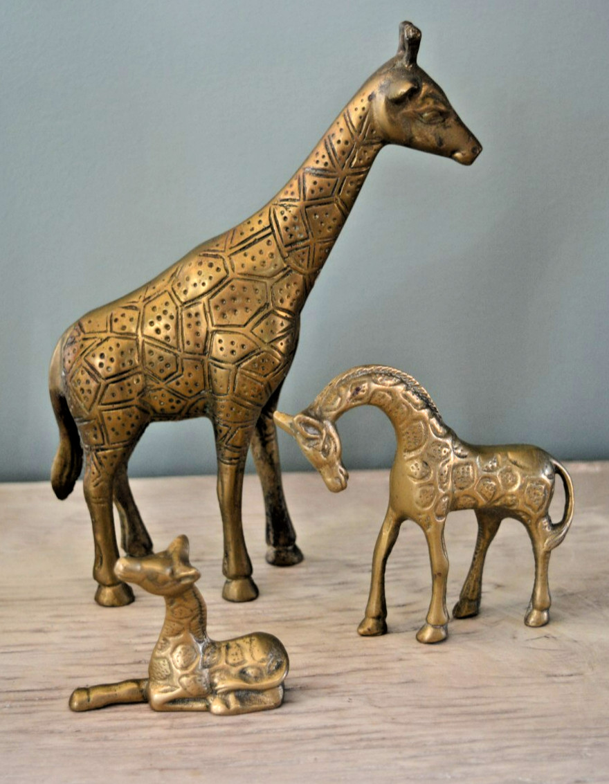Lovely Vintage Group of 3 Brass Giraffes 2-7.5