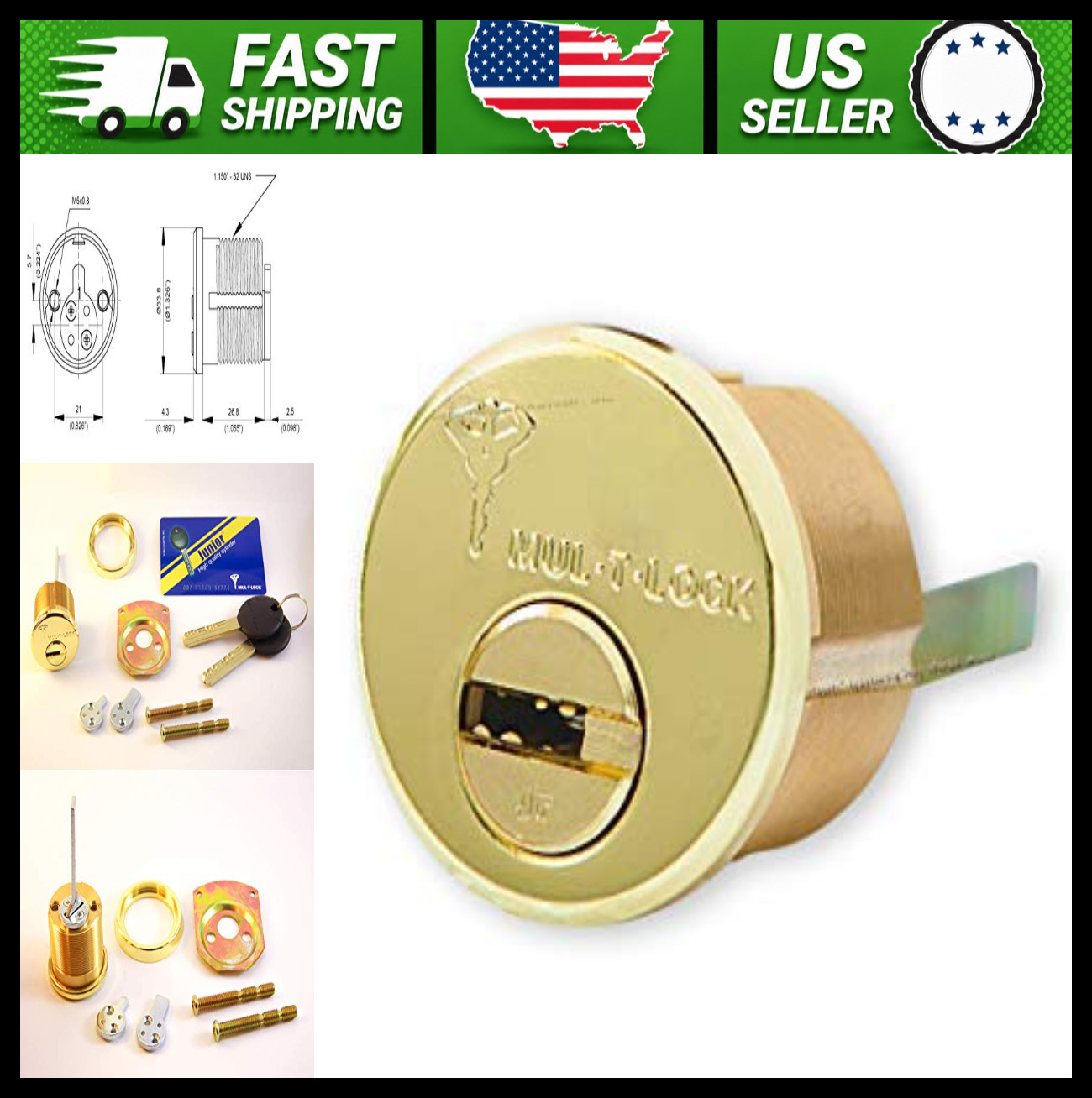 Mul-T-Lock Junior High-Security Rim & Mortise Cylinder with 2 Keys Mul-T-Lock Junior High-Security Rim & Mortise Cylinder with 2 Keys