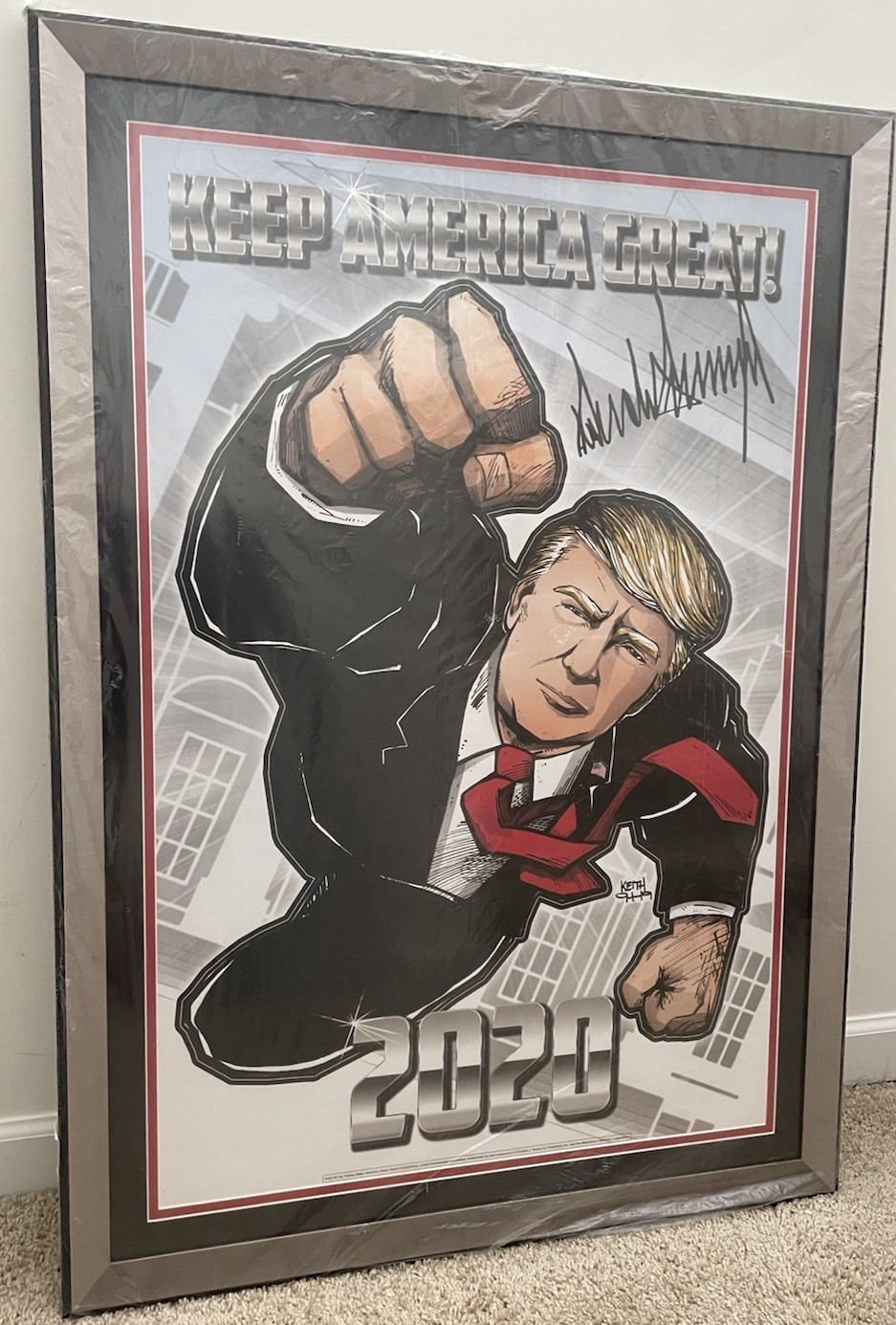 2019 Donald J Trump 2020 Limited Edition  Fist Pump Superman Poster FRAMED