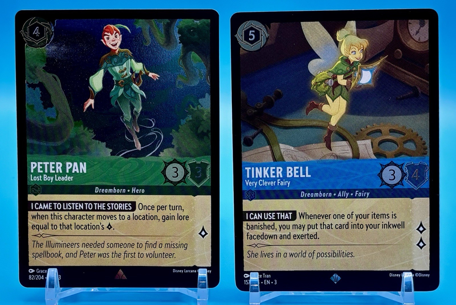 Disney Lorcana Peter Pan Tinker Bell 2 Card Foil Lot Rare Super Rare Inklands