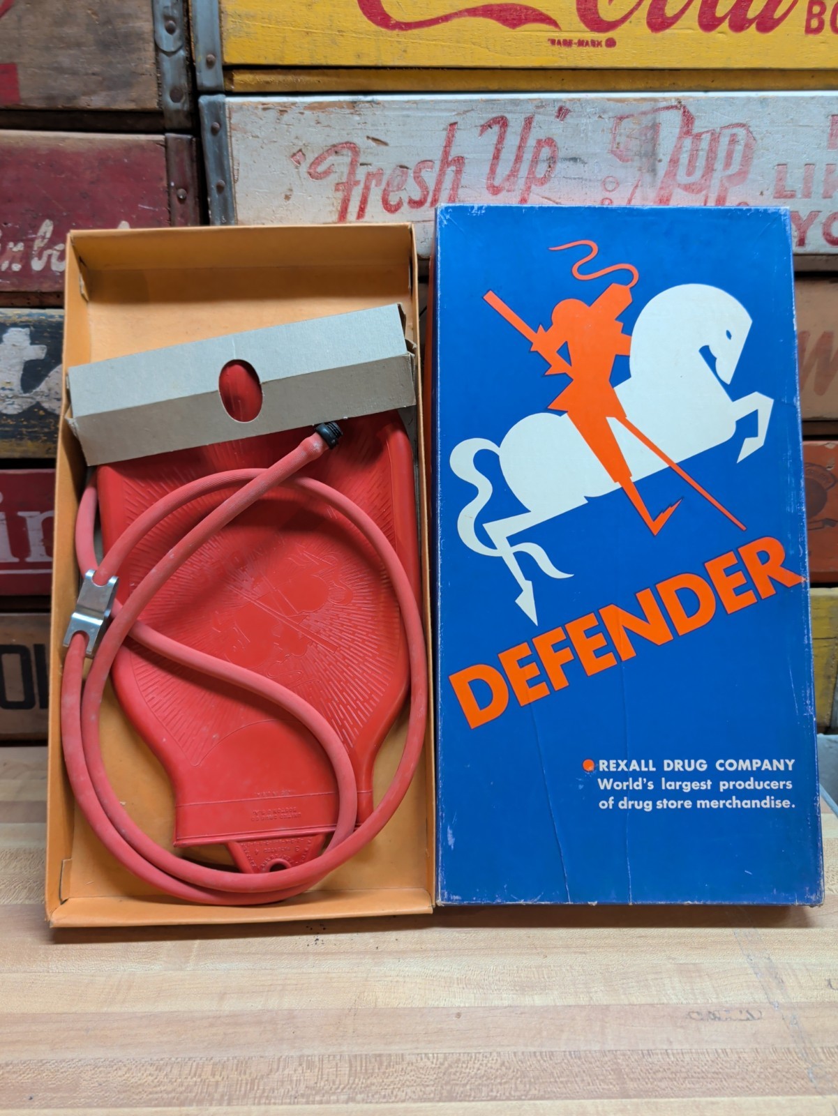 Vintage Rexall Drug Company Defender Two Qt Red Hot Water Bottle in Original Box Vintage Rexall Drug Company Defender Two Qt Red Hot Water Bottle in Original Box