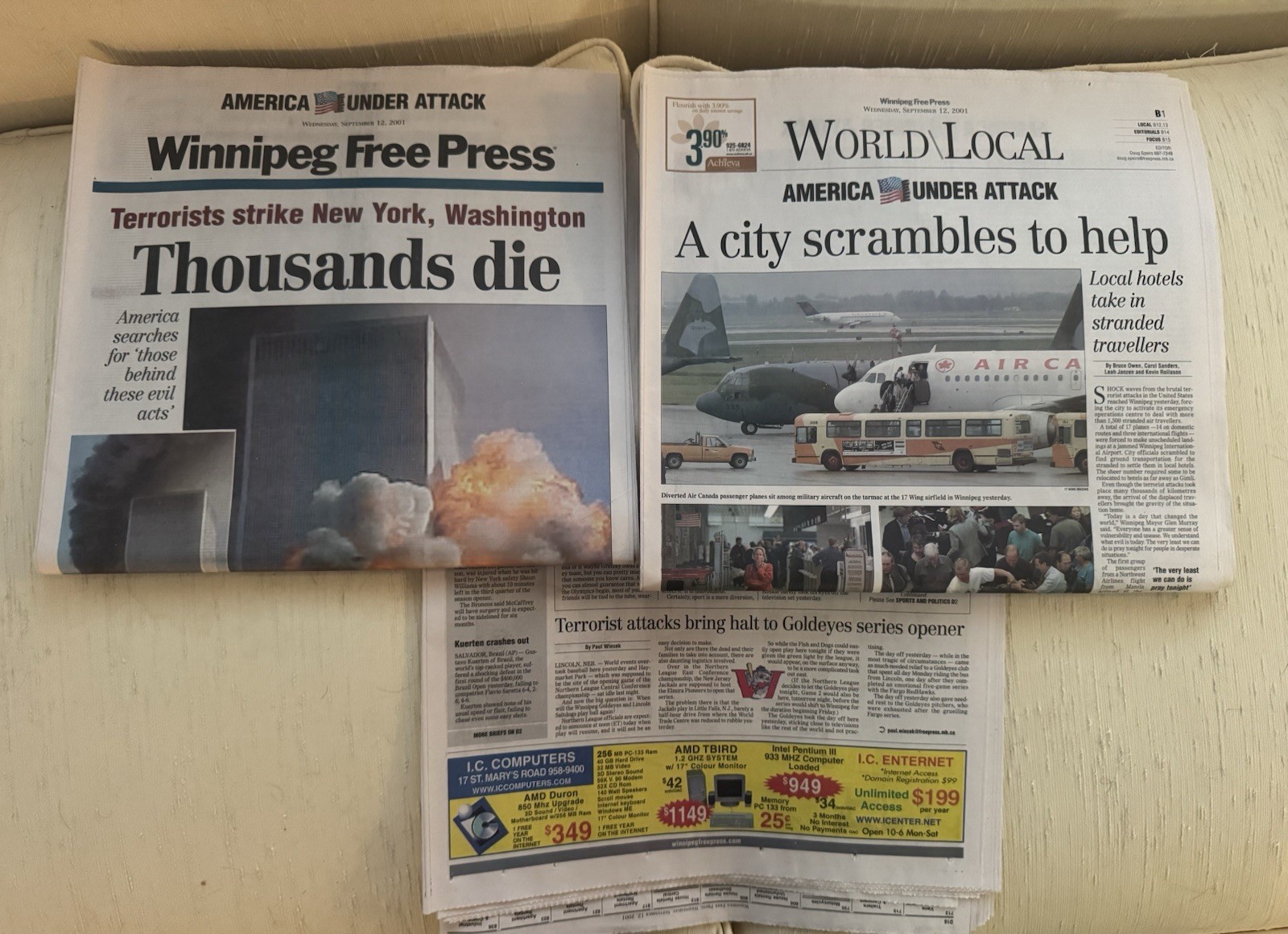 Sept 12 2001 Special 9/11 New York Twin Towers Attack Free Press Newspaper Lot