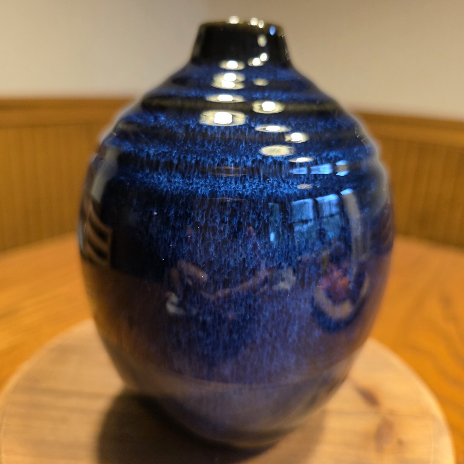 VTG Japanese Blue Flambe Stem Vase 5.5\