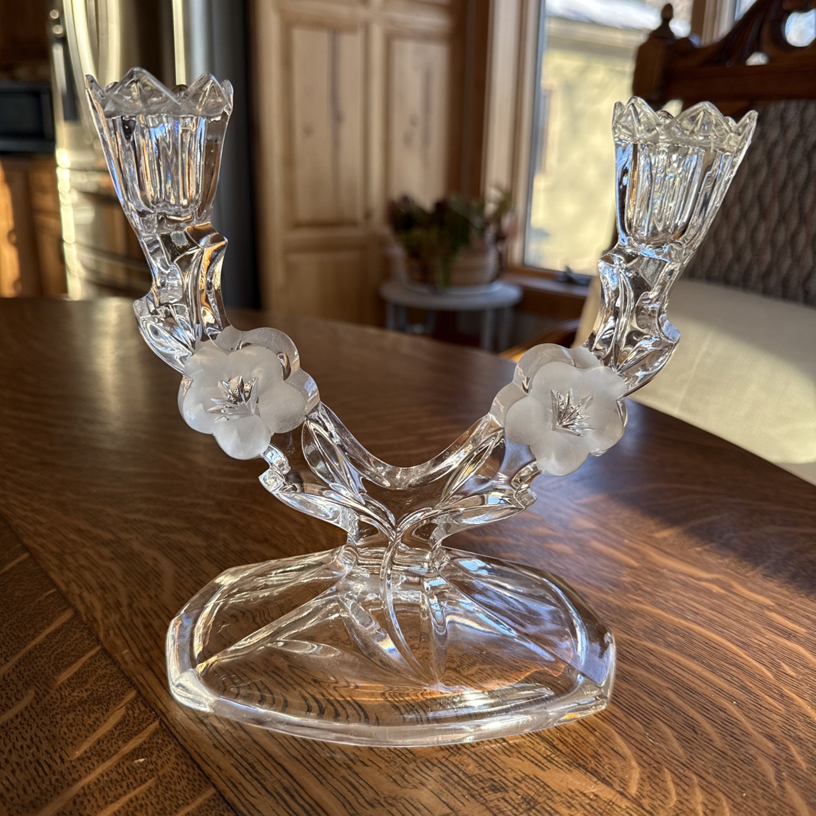 Violetta Polish Hand Cut Lead Crystal Dual Candelabra Candle Holder 7.5 Violetta Polish Hand Cut Lead Crystal Dual Candelabra Candle Holder 7.5
