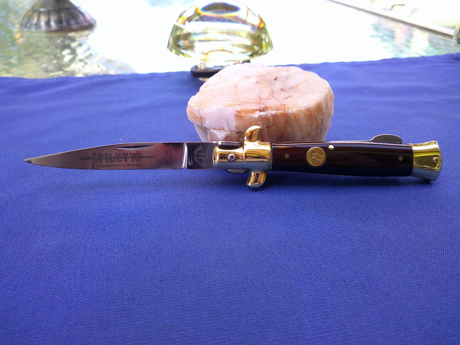 Vtg Kissing Crane KC46 Germany Wood Stiletto Lock Back Knife Rostfrei NOS