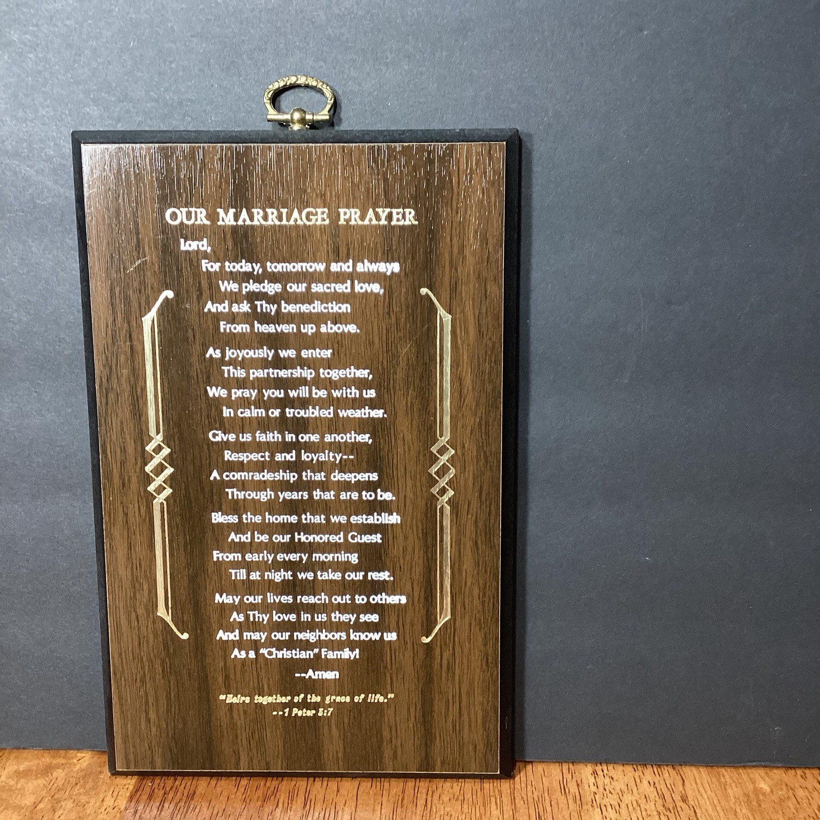 Vintage Wooden Wall And Plaque Sign Religious Marriage Prayer 1 Peter 3.7 USA