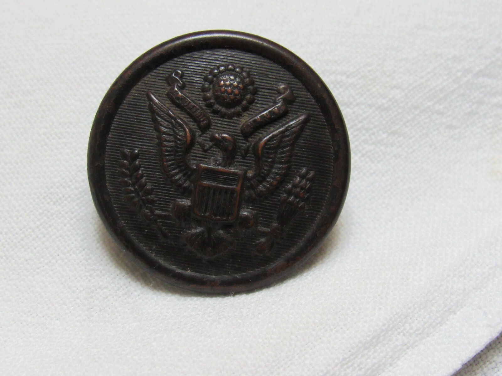 Antique U S Army Shield Eagle Bronze Button 1-1/8” Signed City Button Works