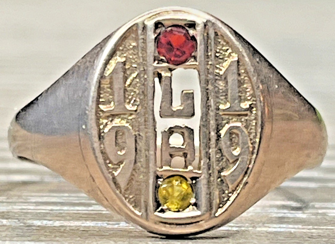 10K Gold Filled GF 1919 CLASS RING College University 'LA' Red & Yellow Stones