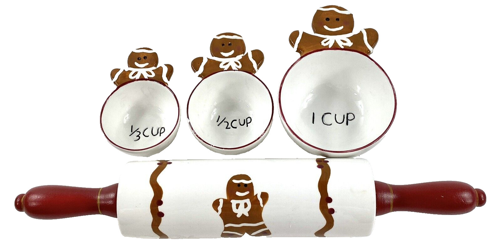 Gingerbread Ceramic Rolling Pin & Measuring Cup Set