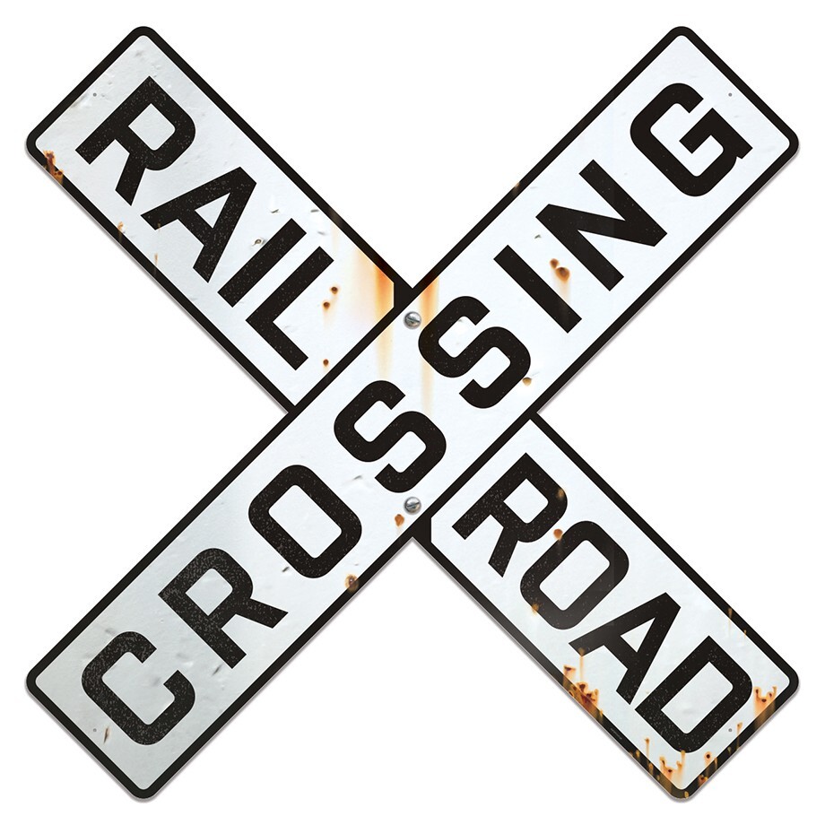 Distressed RAILROAD CROSSING Metal Sign Old Classic Train, Man Cave Wall 35”x35”