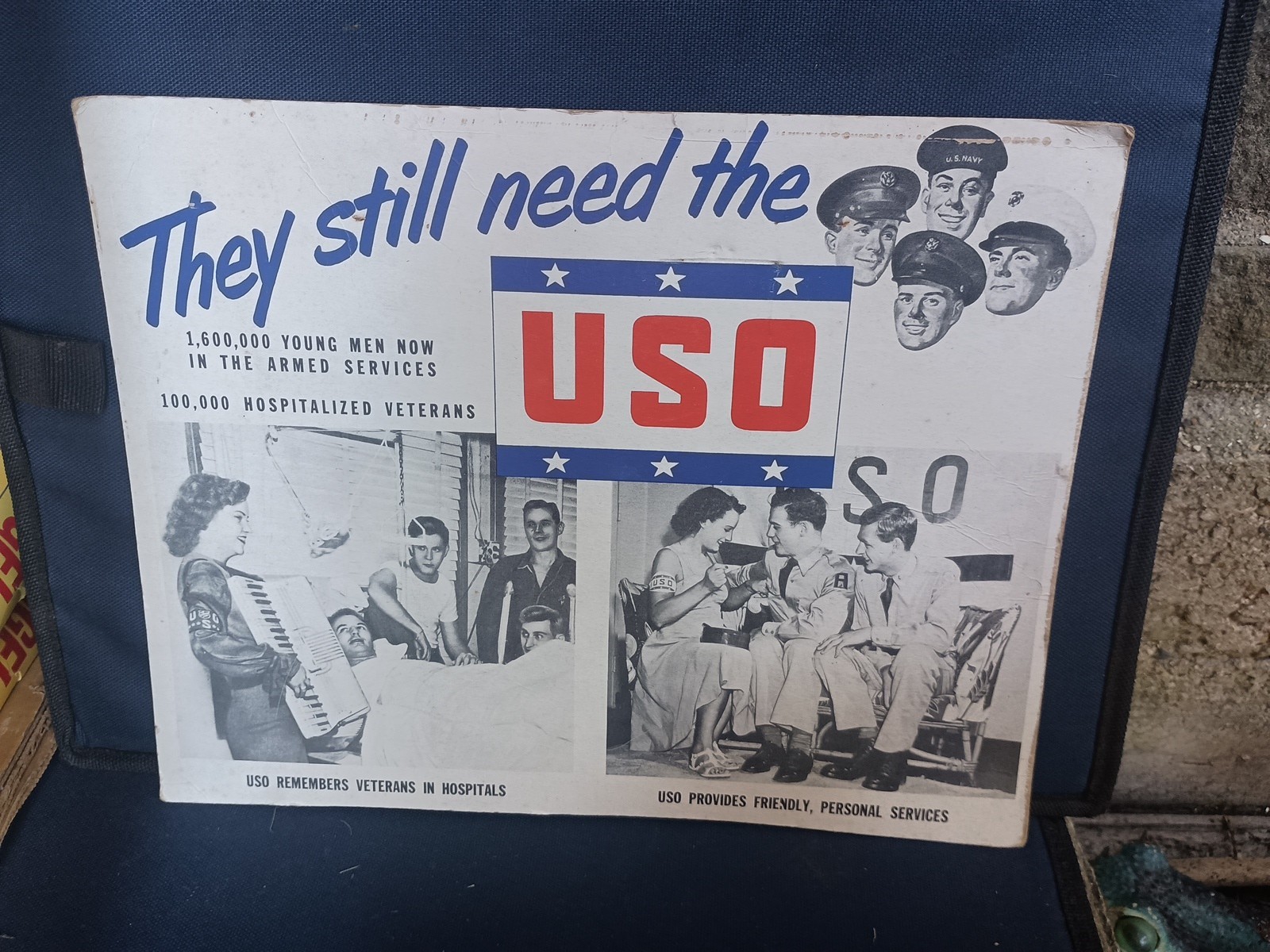 Vintage USO Poster Board Sign Advertisement 