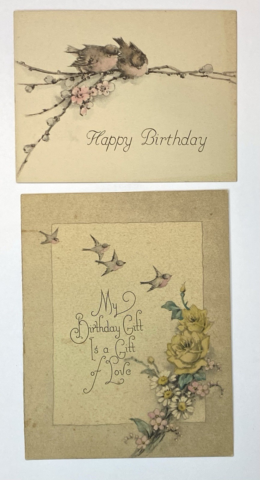 Antique Happy Birthday Card Lot Bird and Flower Theme 2pc Greeting Cards Antique Happy Birthday Card Lot Bird and Flower Theme 2pc Greeting Cards