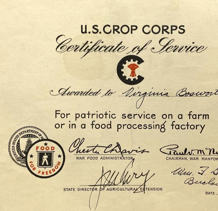 WWII Home Front US Crop Corps Patriotic Service Food For Freedom 1943 