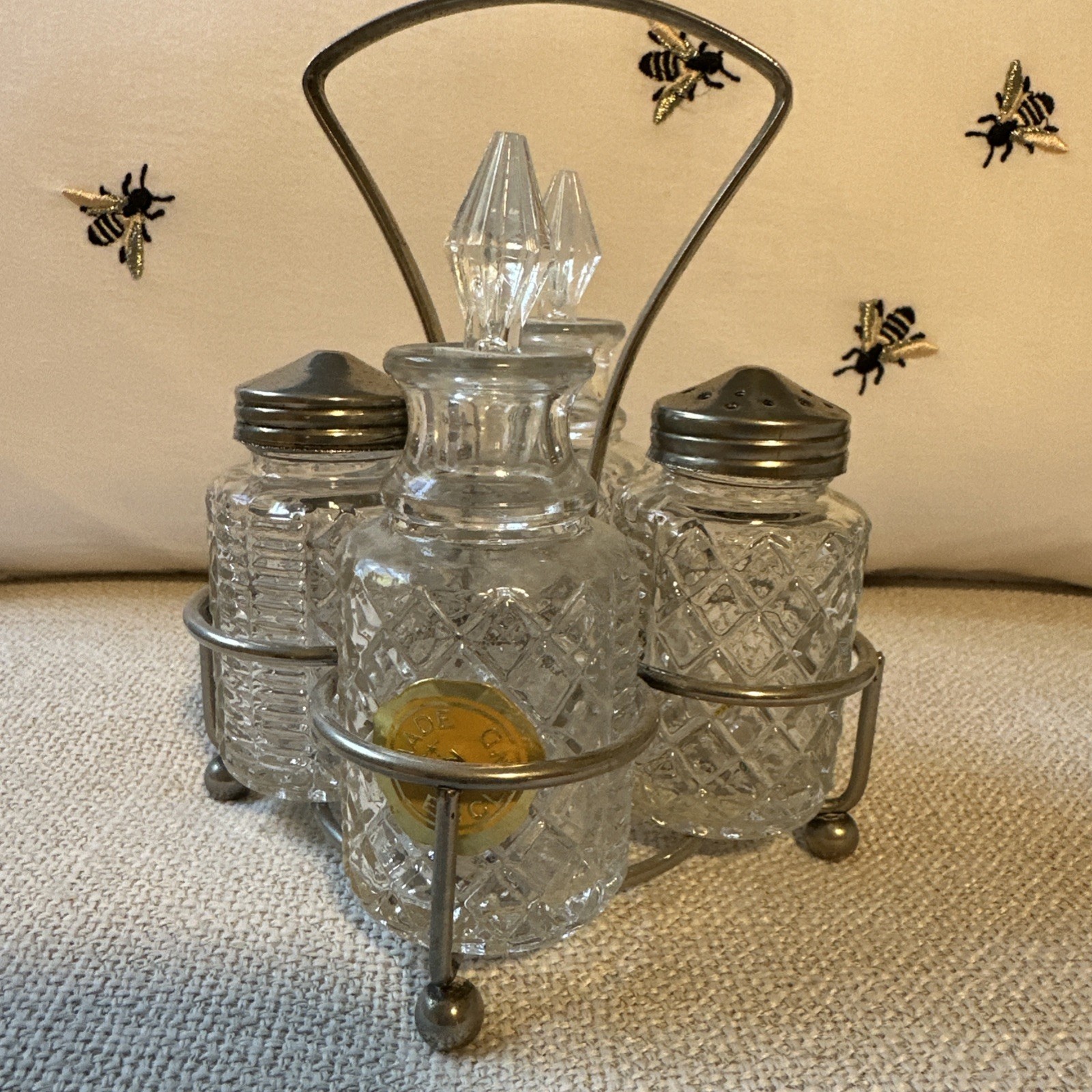 Eales of Sheffield 1920's style  English Condiment set/ glass decanters/ caddy