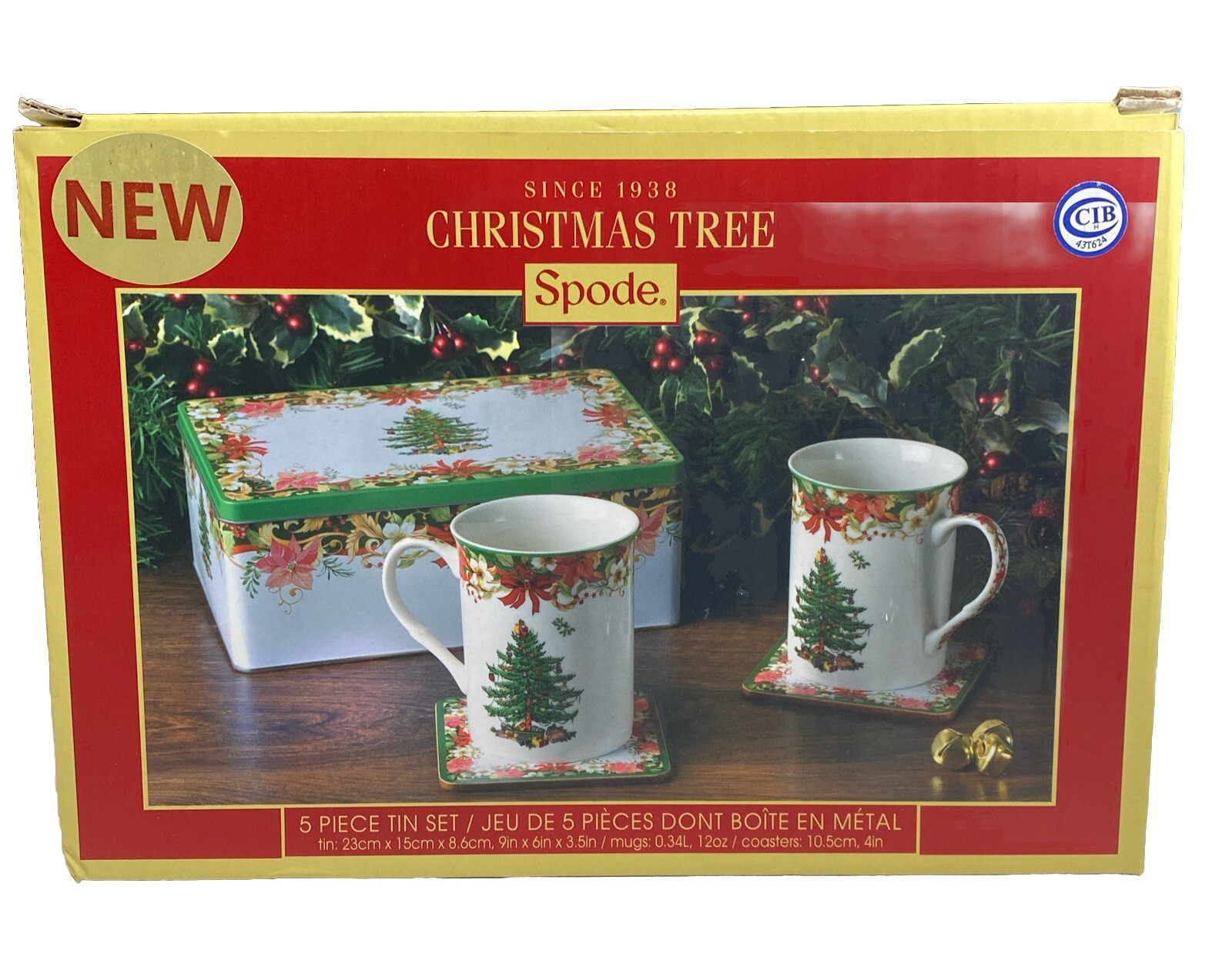 Spode Christmas Tree 5 Piece Tin Gift Set w/ Lid 2 Ceramic Mugs 2 Coasters NEW Spode Christmas Tree 5 Piece Tin Gift Set w/ Lid 2 Ceramic Mugs 2 Coasters NEW