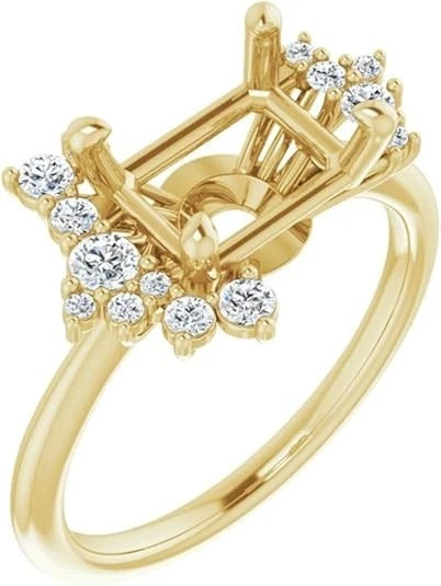 10K Yellow Gold Over 9x7mm Emerald Diamond Semi-Mount Wedding Engagement Ring