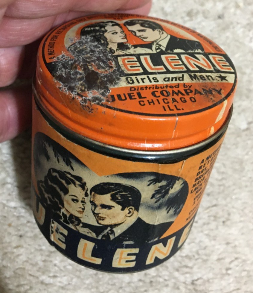 Vtg c1950s Juelene Hair Gel Ointment Black Americana Clear Glass Jar PaperLabel