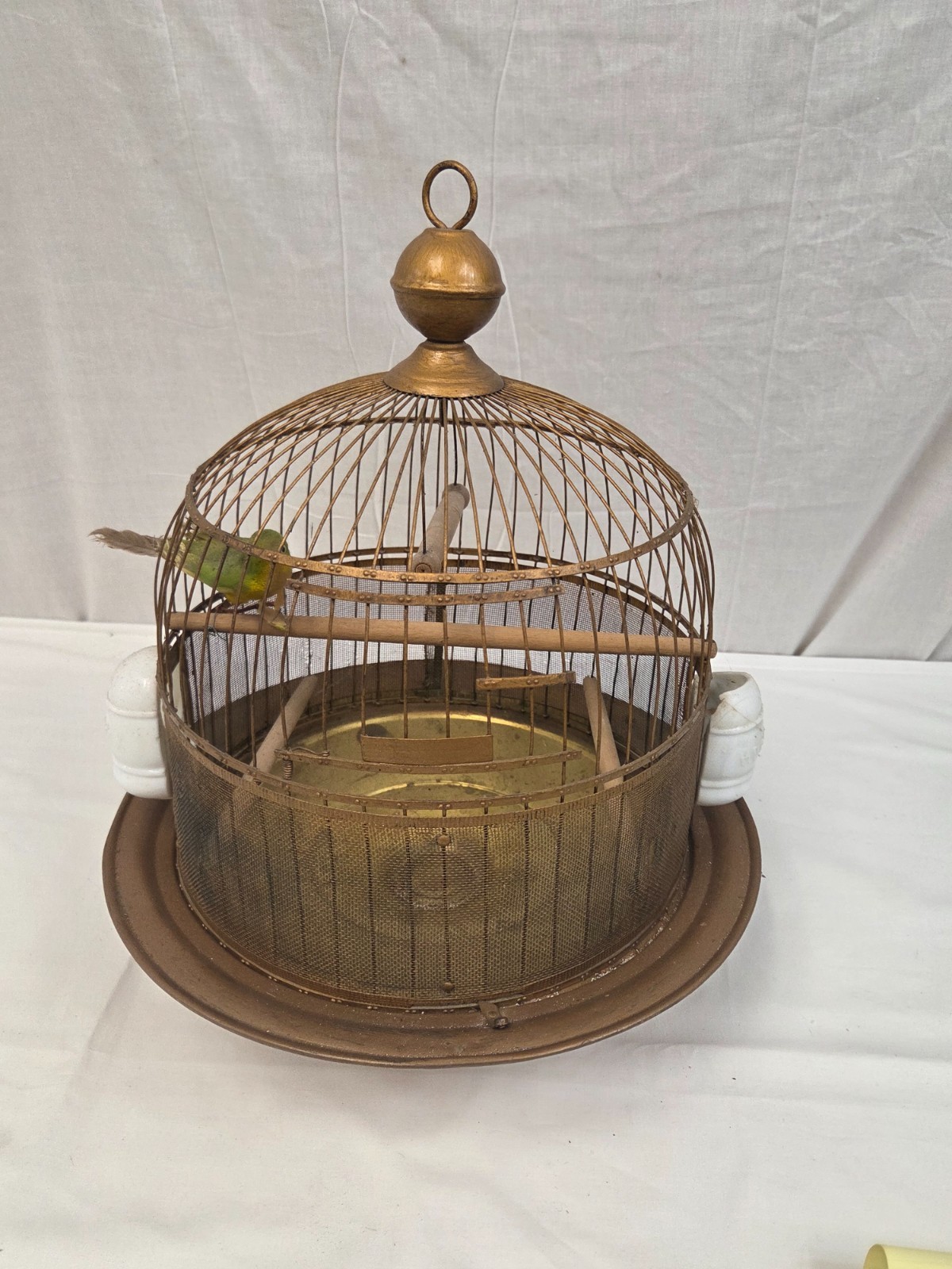 Vintage 1920s HENDRYX USA Deco table top Brass Bird Cage complete feeder & bath Vintage 1920s HENDRYX USA Deco table top Brass Bird Cage complete feeder & bath