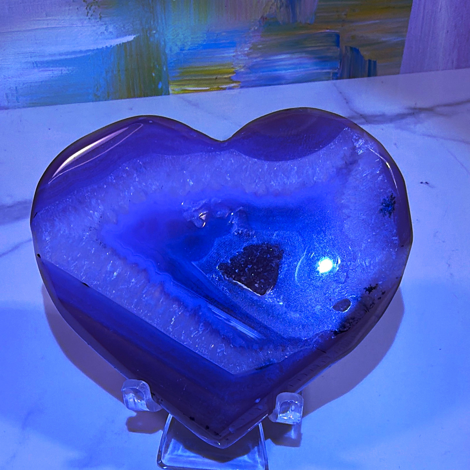 Purple Banded Agate Geode Heart, Polished Crystal/Mineral Display Specimen Purple Banded Agate Geode Heart, Polished Crystal/Mineral Display Specimen