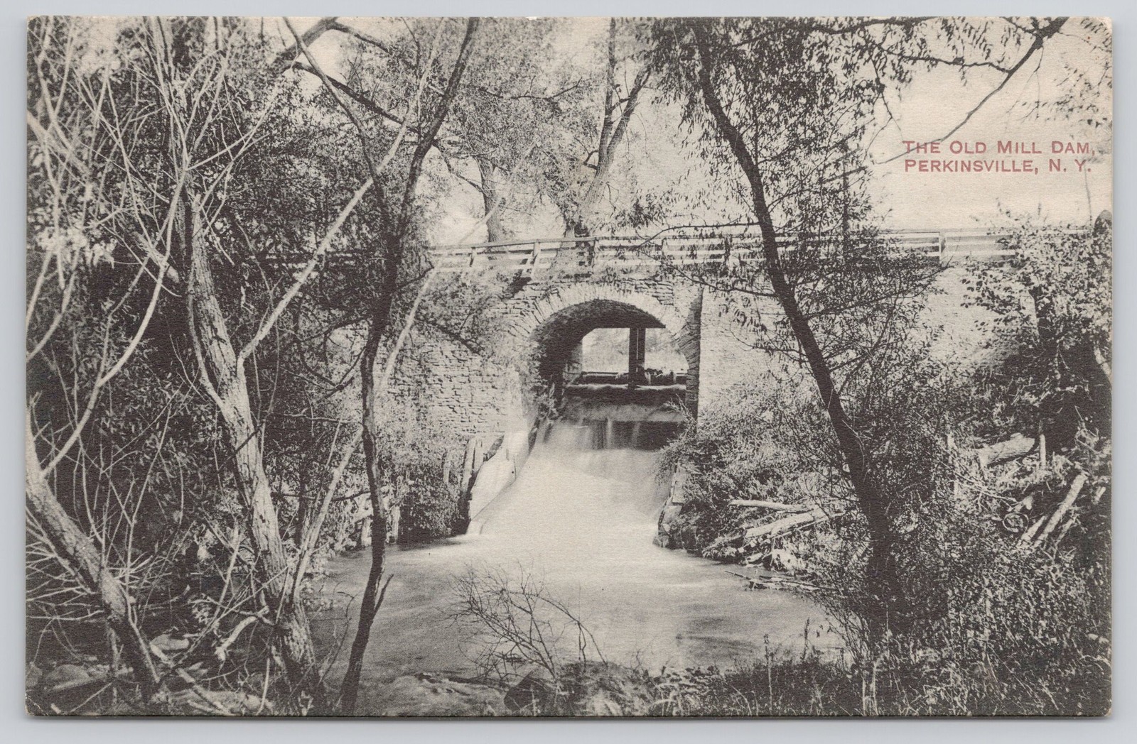 Old Mill Dam Perkinsville NY 1914 Postmarked Divided Back Postcard