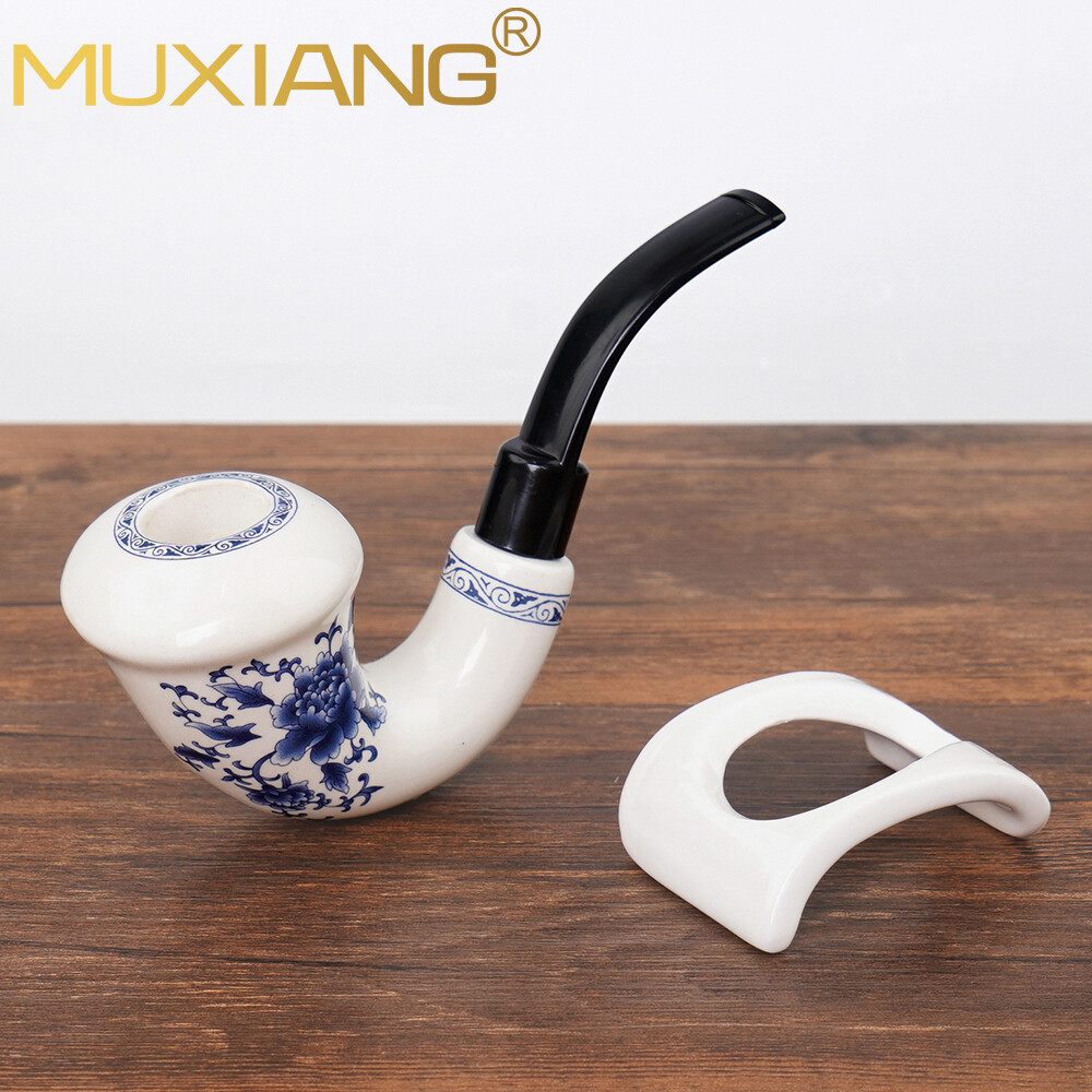 MUXIANG Ceramic Calabash Pipe 9mm Bent Stem Tobacco Smoking Pipe With Pipe Rack