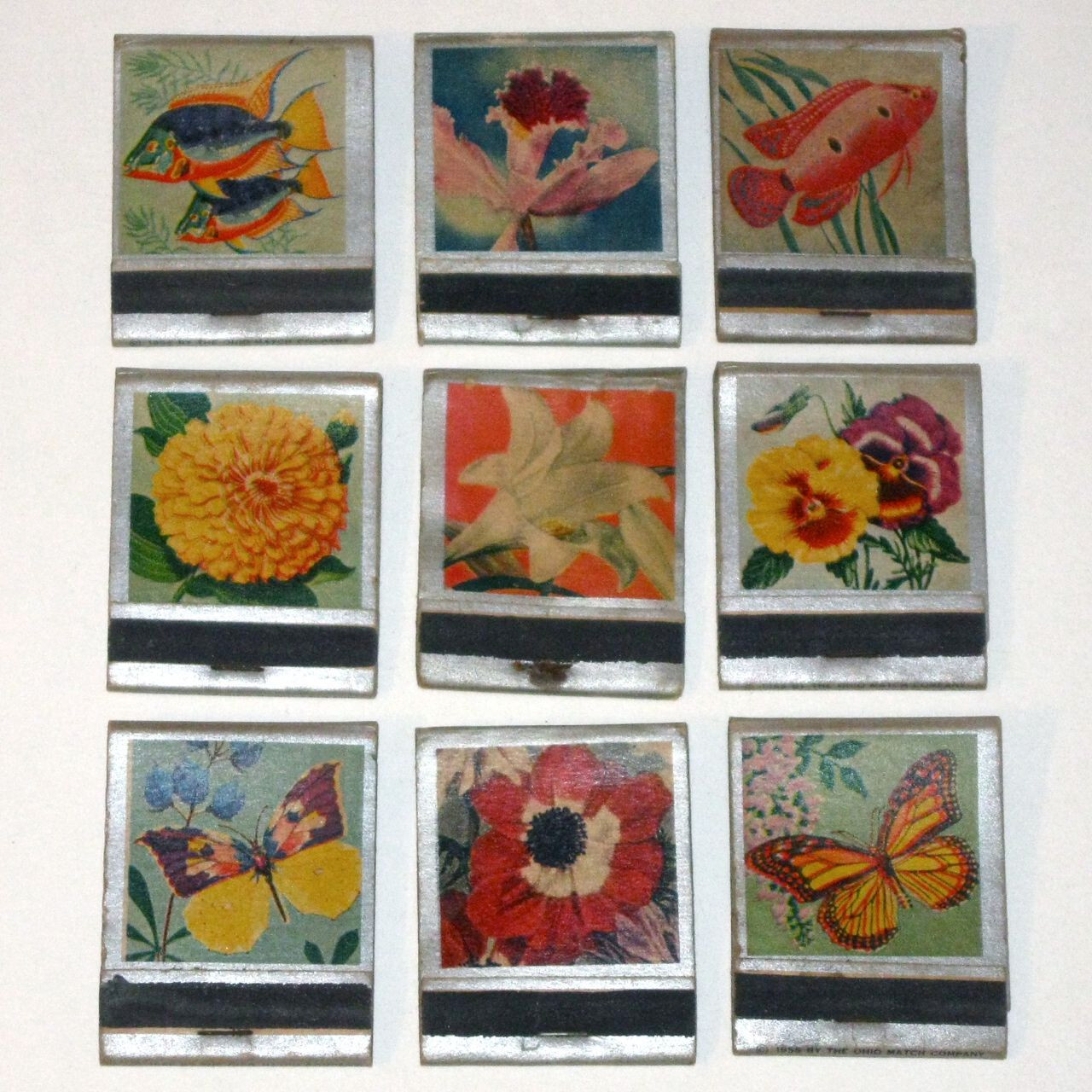 Vintage 1955 OHIO BLUE TIP & Red Tip Front Strike MATCHBOOKS Butterflies Flowers