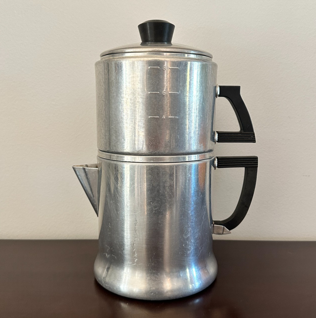 Vtg Wear-Ever No. 3048 Art Deco Bakelite Handle Coffee Pot Drip-O-Lator Alum