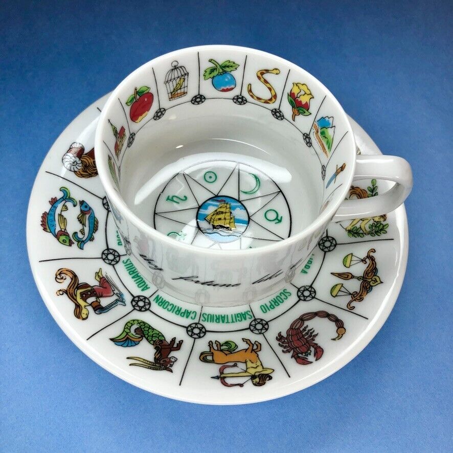 Vintage Zodiac Fortune Telling Teacup & Saucer Set - Tea Leaves - Coffee Grounds