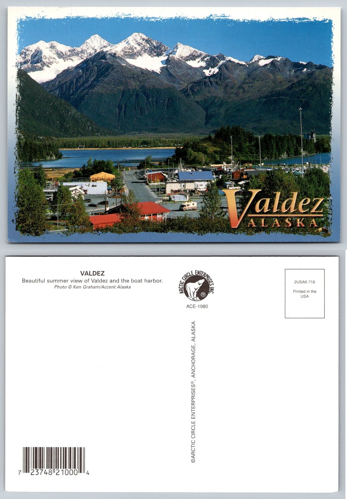Continental Valdez Alaska Harbor Town View Mountains Summer Ken Graham Postcard