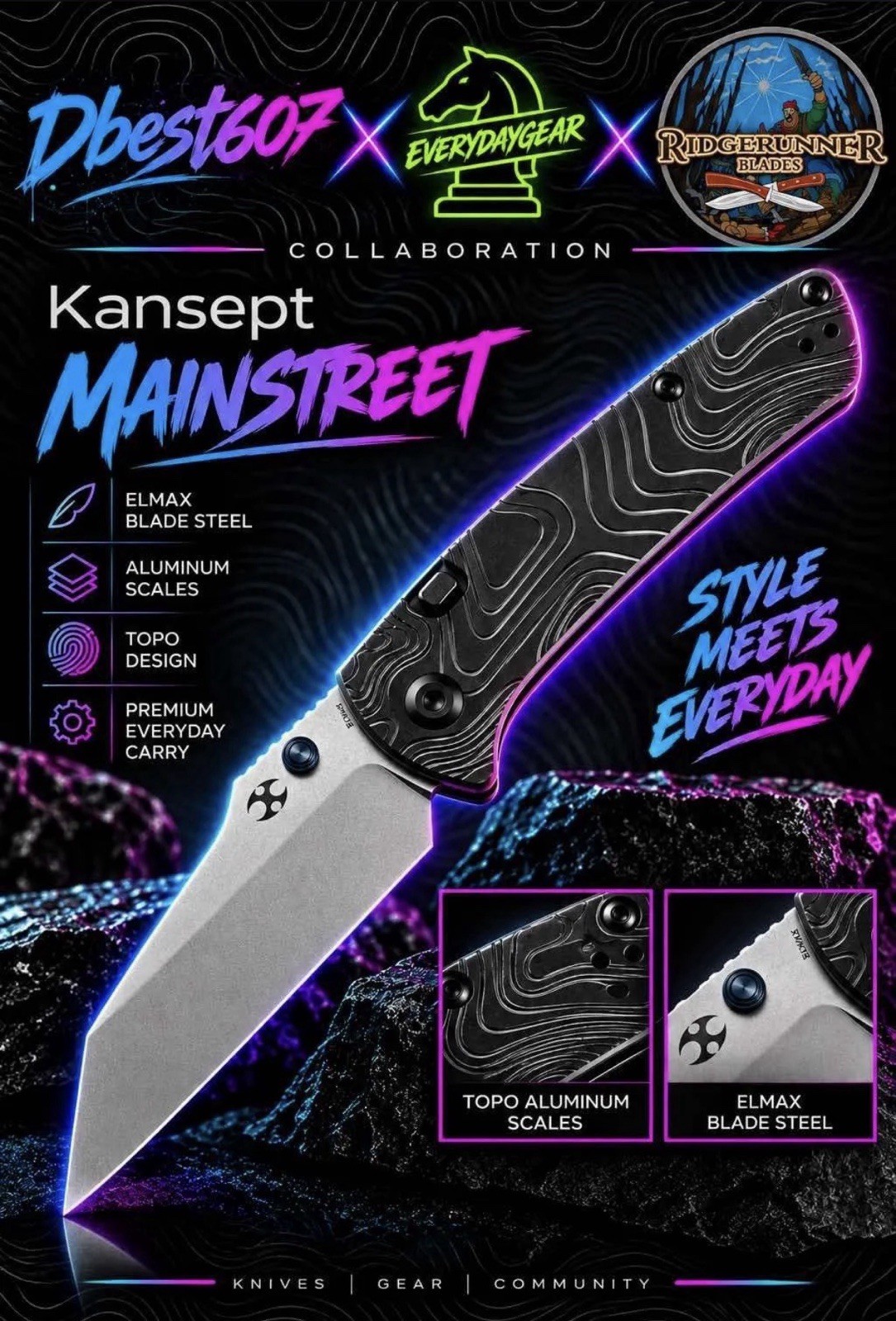BNIB Kansept Main Street K1015H5 Pocketknife Elmax Tanto Black Topo Liner Lock 